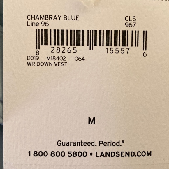 Lands' End Women's Quilted Down Vest/Chambray Blue/Size M/NEW/NEVER WORN! - Picture 5 of 5